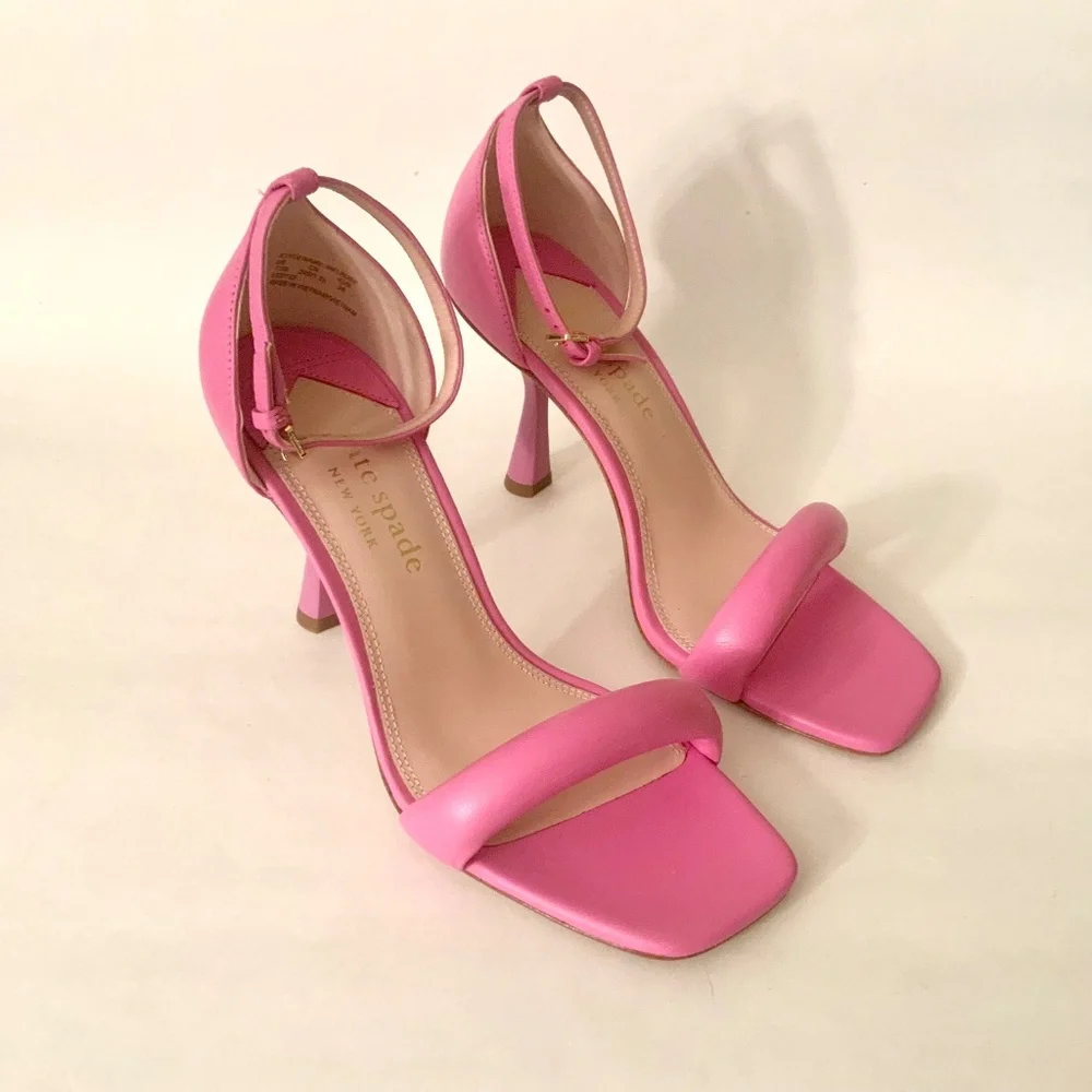 Kate Spade Melrose Ankle Strap Pumps Stiletto Heel Pink Leather Sandals 7.5